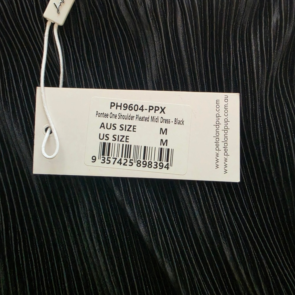 Petal + Pup Dress Women M Black Pontee One Shoulder Long Sleeve Pleated Midi NEW - Picture 7 of 12